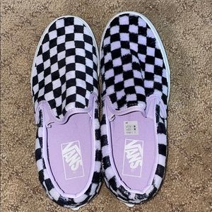Fuzzy lavender & black checkered vans!